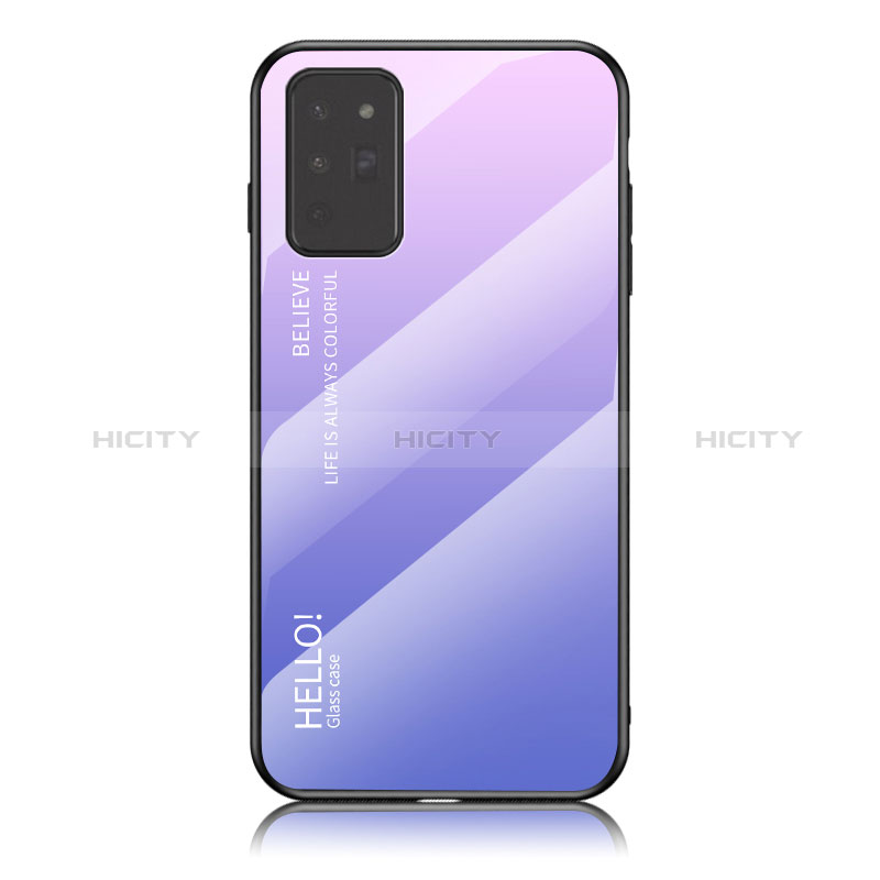 Coque Rebord Contour Silicone et Vitre Miroir Housse Etui Degrade Arc en Ciel LS1 pour Samsung Galaxy Note 20 5G Violet Clair Plus