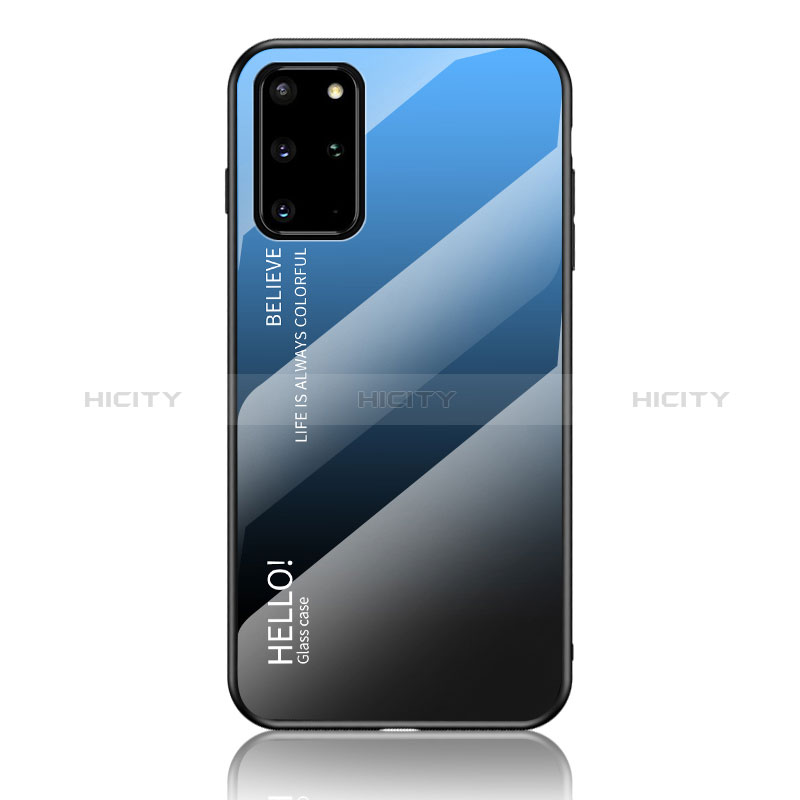 Coque Rebord Contour Silicone et Vitre Miroir Housse Etui Degrade Arc en Ciel LS1 pour Samsung Galaxy S20 Plus Bleu Plus