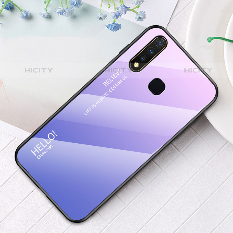 Coque Rebord Contour Silicone et Vitre Miroir Housse Etui Degrade Arc en Ciel LS1 pour Vivo iQOO U3 4G Violet Clair Plus