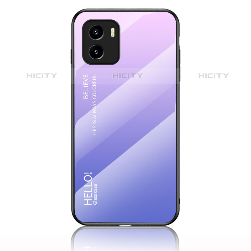 Coque Rebord Contour Silicone et Vitre Miroir Housse Etui Degrade Arc en Ciel LS1 pour Vivo iQOO U5x Violet Clair Plus