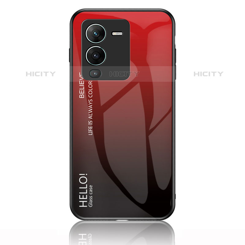 Coque Rebord Contour Silicone et Vitre Miroir Housse Etui Degrade Arc en Ciel LS1 pour Vivo V25 Pro 5G Rouge Plus