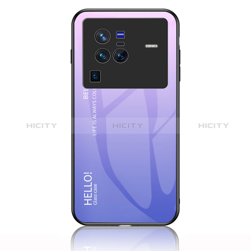 Coque Rebord Contour Silicone et Vitre Miroir Housse Etui Degrade Arc en Ciel LS1 pour Vivo X80 Pro 5G Violet Clair Plus