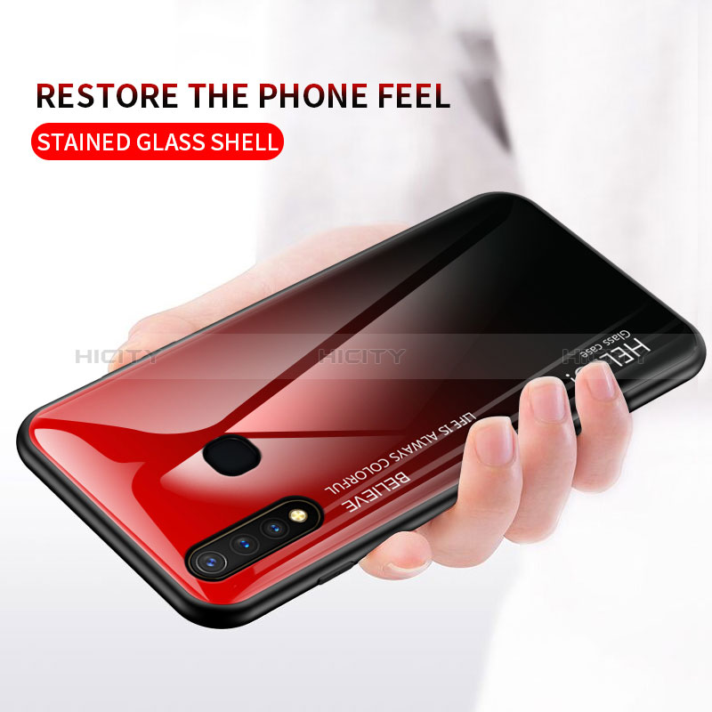 Coque Rebord Contour Silicone et Vitre Miroir Housse Etui Degrade Arc en Ciel LS1 pour Vivo Y19 Plus