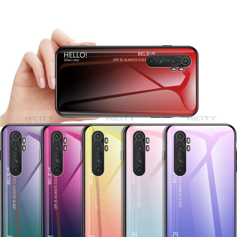 Coque Rebord Contour Silicone et Vitre Miroir Housse Etui Degrade Arc en Ciel LS1 pour Xiaomi Mi Note 10 Lite Plus