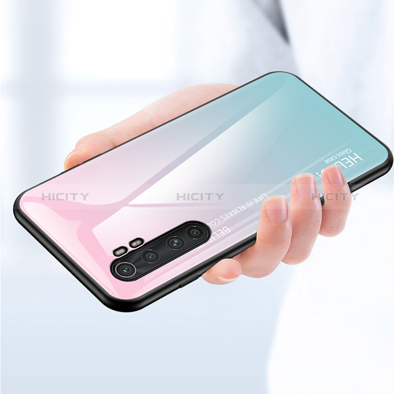 Coque Rebord Contour Silicone et Vitre Miroir Housse Etui Degrade Arc en Ciel LS1 pour Xiaomi Mi Note 10 Lite Plus