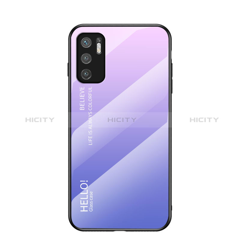 Coque Rebord Contour Silicone et Vitre Miroir Housse Etui Degrade Arc en Ciel LS1 pour Xiaomi POCO M3 Pro 5G Violet Clair Plus