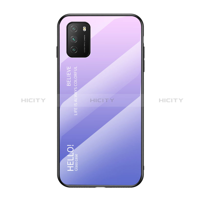 Coque Rebord Contour Silicone et Vitre Miroir Housse Etui Degrade Arc en Ciel LS1 pour Xiaomi Poco M3 Violet Clair Plus