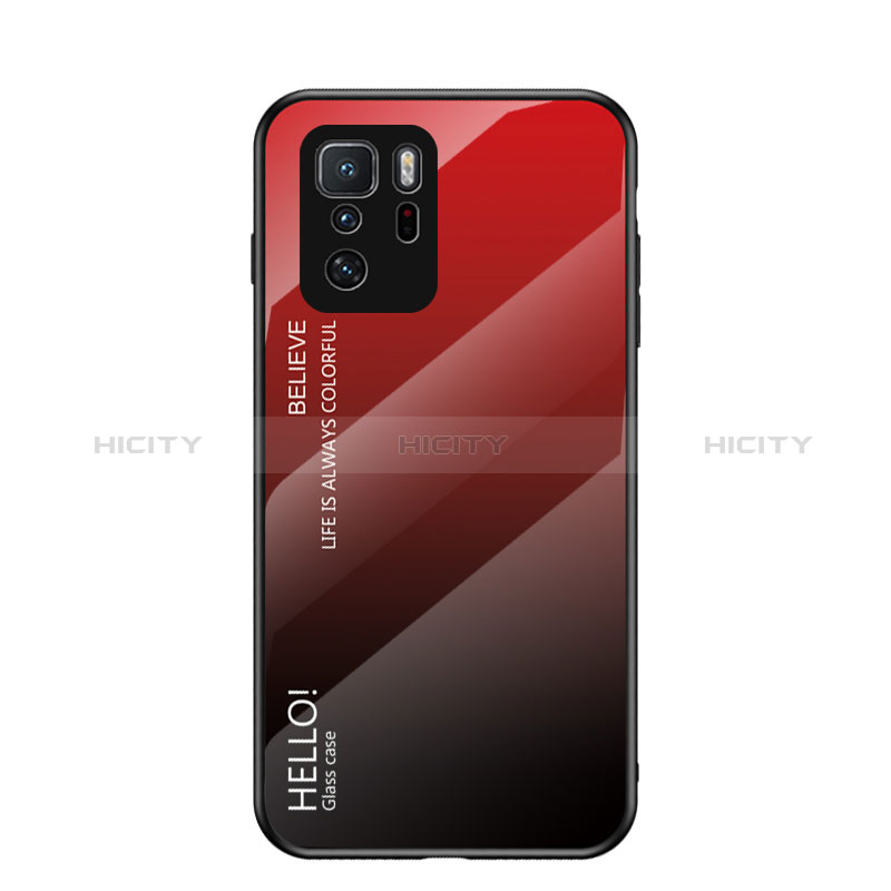 Coque Rebord Contour Silicone et Vitre Miroir Housse Etui Degrade Arc en Ciel LS1 pour Xiaomi Poco X3 GT 5G Rouge Plus