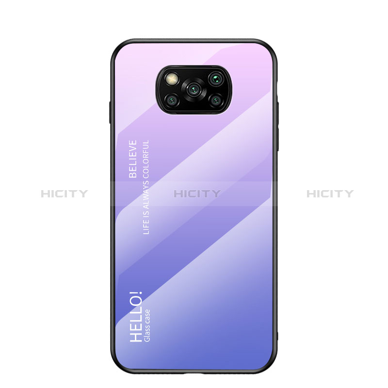 Coque Rebord Contour Silicone et Vitre Miroir Housse Etui Degrade Arc en Ciel LS1 pour Xiaomi Poco X3 NFC Violet Clair Plus