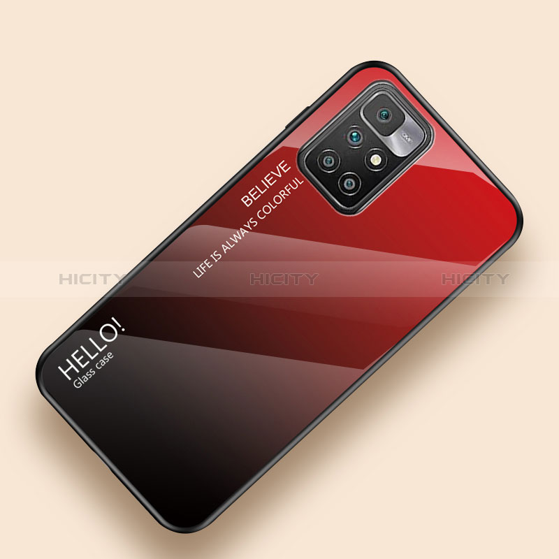 Coque Rebord Contour Silicone et Vitre Miroir Housse Etui Degrade Arc en Ciel LS1 pour Xiaomi Redmi 10 (2022) Rouge Plus