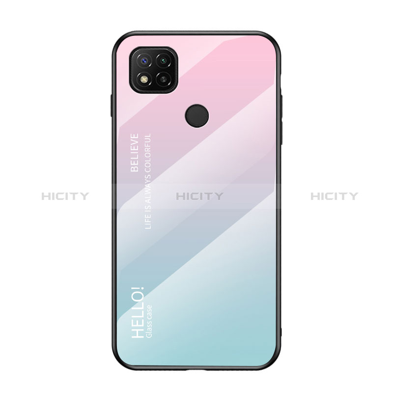 Coque Rebord Contour Silicone et Vitre Miroir Housse Etui Degrade Arc en Ciel LS1 pour Xiaomi Redmi 9 Activ Cyan Plus