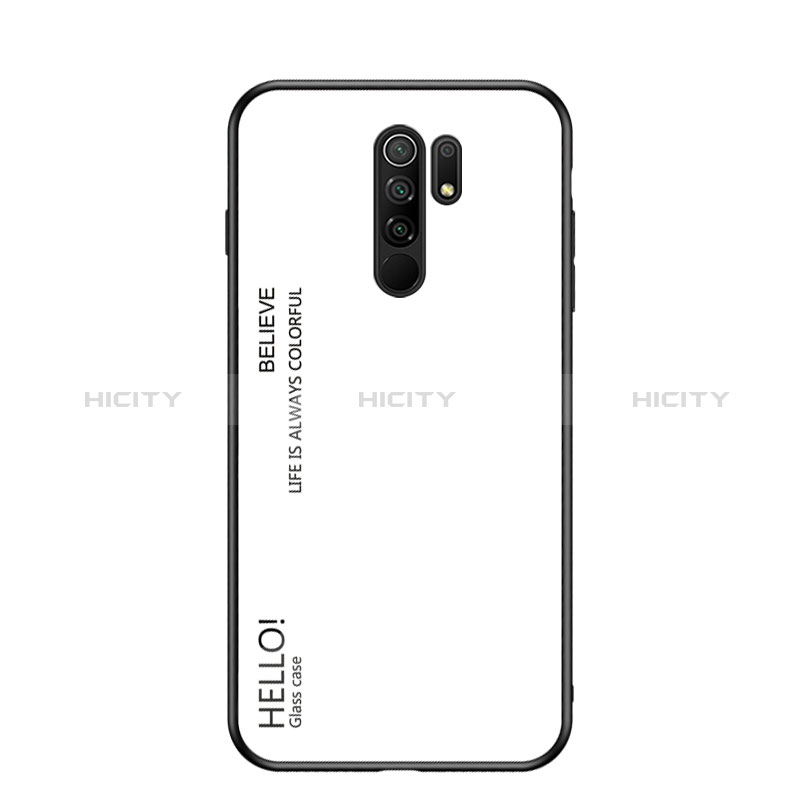 Coque Rebord Contour Silicone et Vitre Miroir Housse Etui Degrade Arc en Ciel LS1 pour Xiaomi Redmi 9 Blanc Plus