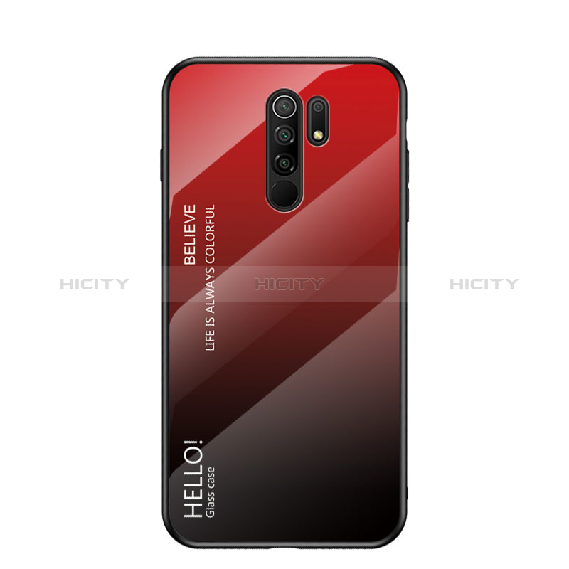 Coque Rebord Contour Silicone et Vitre Miroir Housse Etui Degrade Arc en Ciel LS1 pour Xiaomi Redmi 9 Prime India Rouge Plus