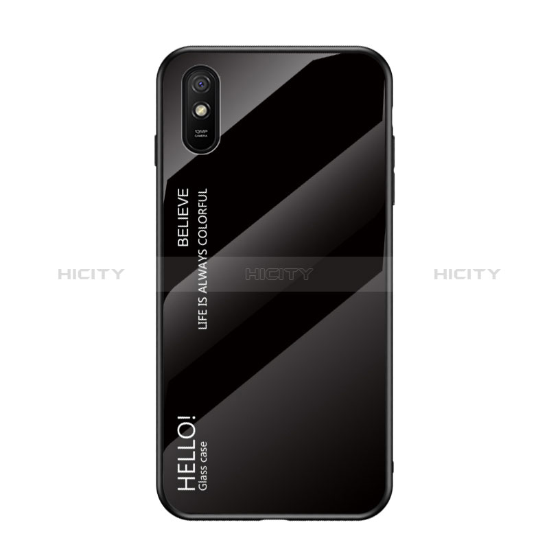 Coque Rebord Contour Silicone et Vitre Miroir Housse Etui Degrade Arc en Ciel LS1 pour Xiaomi Redmi 9A Noir Plus