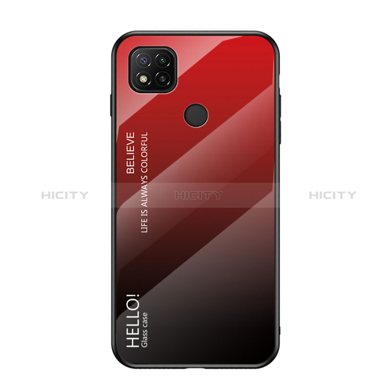 Coque Rebord Contour Silicone et Vitre Miroir Housse Etui Degrade Arc en Ciel LS1 pour Xiaomi Redmi 9C NFC Rouge Plus