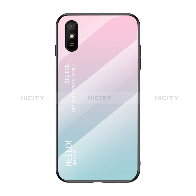 Coque Rebord Contour Silicone et Vitre Miroir Housse Etui Degrade Arc en Ciel LS1 pour Xiaomi Redmi 9i Cyan Plus