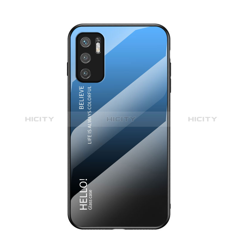 Coque Rebord Contour Silicone et Vitre Miroir Housse Etui Degrade Arc en Ciel LS1 pour Xiaomi Redmi Note 10 5G Bleu Plus