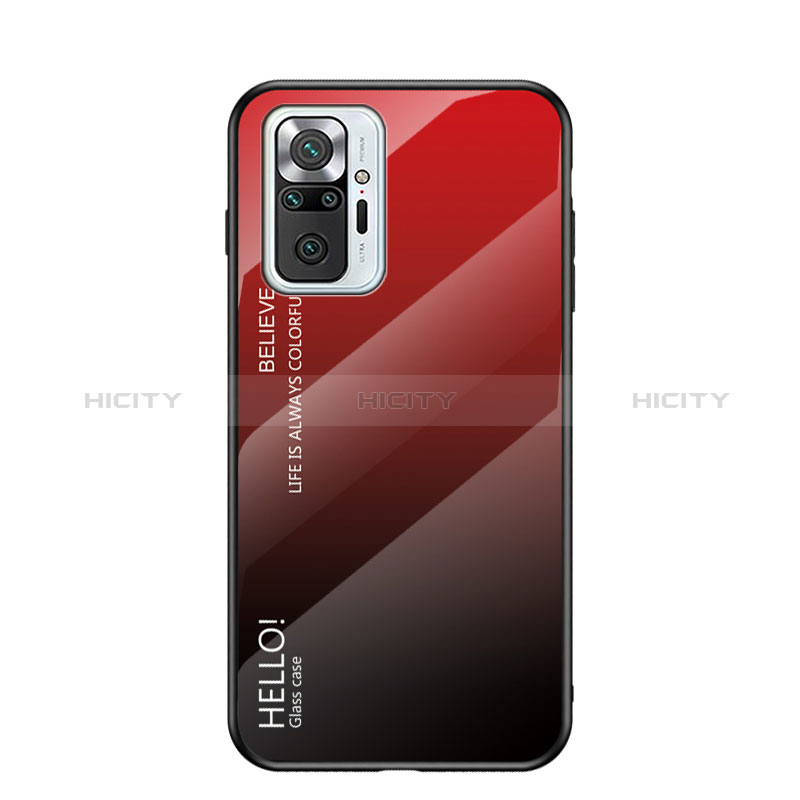 Coque Rebord Contour Silicone et Vitre Miroir Housse Etui Degrade Arc en Ciel LS1 pour Xiaomi Redmi Note 10 Pro 4G Rouge Plus