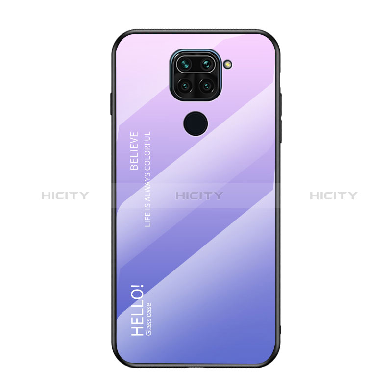 Coque Rebord Contour Silicone et Vitre Miroir Housse Etui Degrade Arc en Ciel LS1 pour Xiaomi Redmi Note 9 Violet Clair Plus