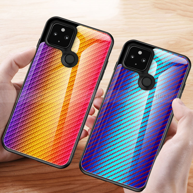 Coque Rebord Contour Silicone et Vitre Miroir Housse Etui Degrade Arc en Ciel LS2 pour Google Pixel 4a 5G Plus