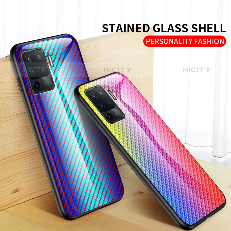 Coque Rebord Contour Silicone et Vitre Miroir Housse Etui Degrade Arc en Ciel LS2 pour Oppo F19 Pro Plus