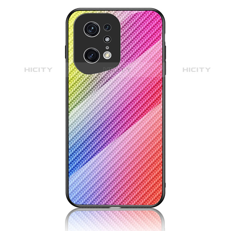 Coque Rebord Contour Silicone et Vitre Miroir Housse Etui Degrade Arc en Ciel LS2 pour Oppo Find X5 Pro 5G Plus