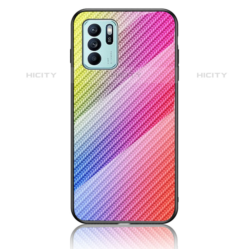 Coque Rebord Contour Silicone et Vitre Miroir Housse Etui Degrade Arc en Ciel LS2 pour Oppo Reno6 Z 5G Plus