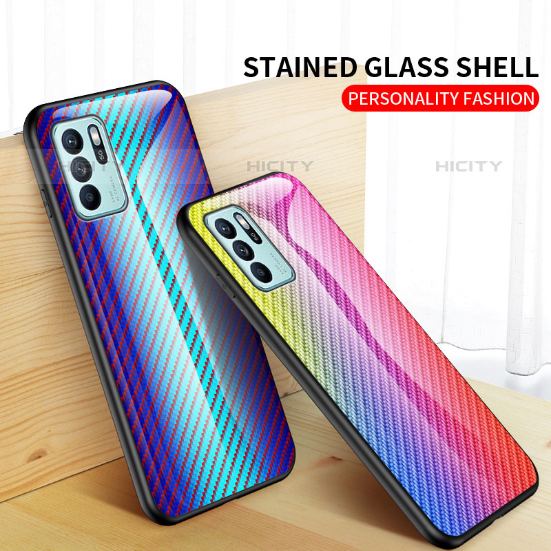 Coque Rebord Contour Silicone et Vitre Miroir Housse Etui Degrade Arc en Ciel LS2 pour Oppo Reno6 Z 5G Plus