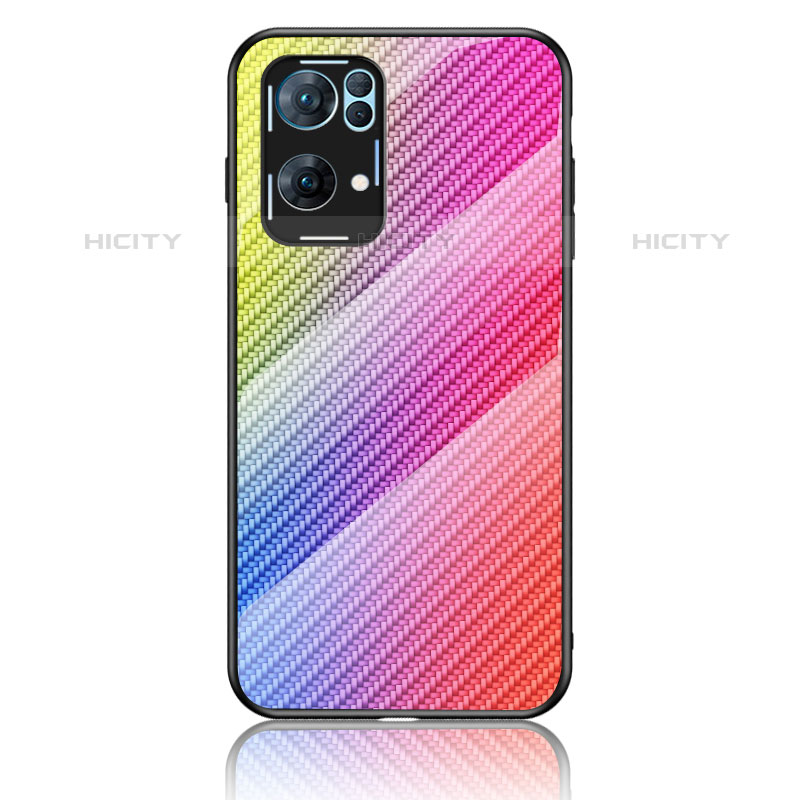 Coque Rebord Contour Silicone et Vitre Miroir Housse Etui Degrade Arc en Ciel LS2 pour Oppo Reno7 Pro 5G Plus