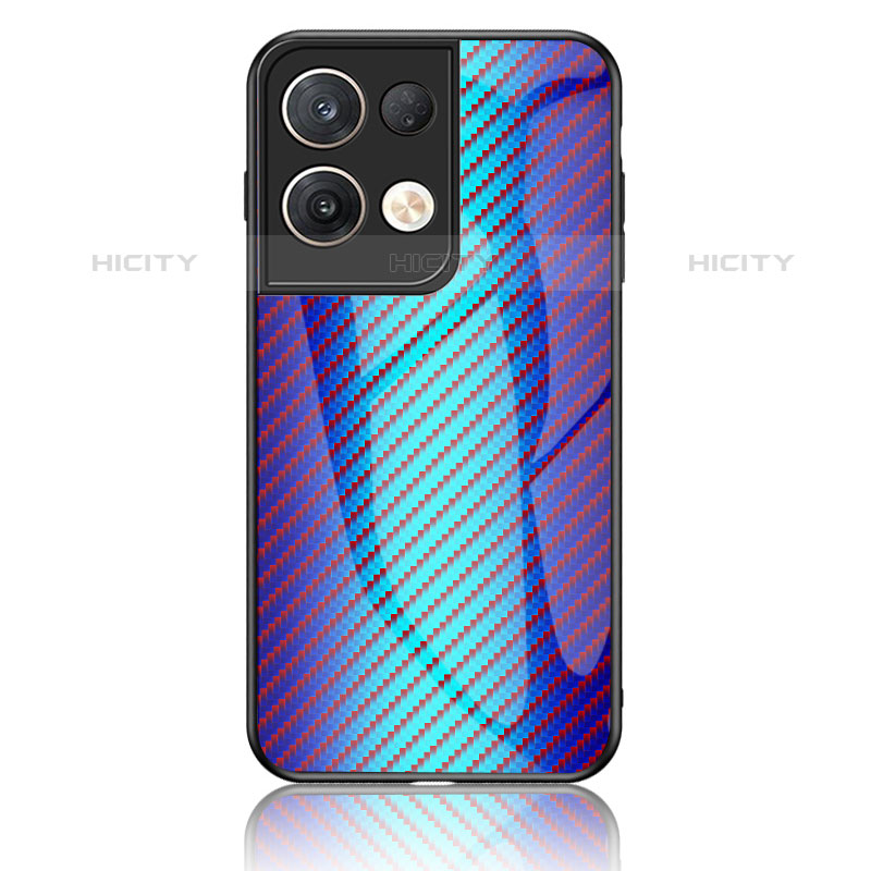 Coque Rebord Contour Silicone et Vitre Miroir Housse Etui Degrade Arc en Ciel LS2 pour Oppo Reno8 Pro 5G Bleu Plus