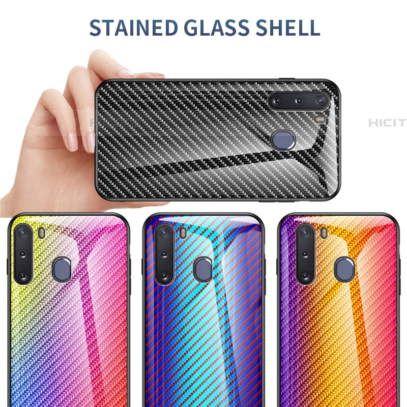 Coque Rebord Contour Silicone et Vitre Miroir Housse Etui Degrade Arc en Ciel LS2 pour Samsung Galaxy A21 European Plus