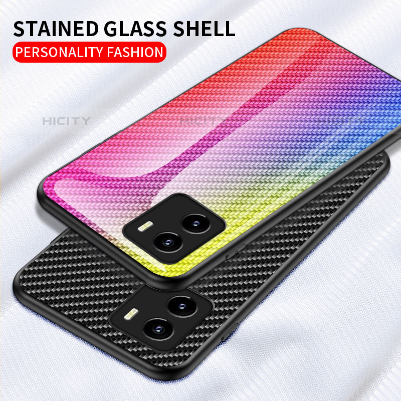 Coque Rebord Contour Silicone et Vitre Miroir Housse Etui Degrade Arc en Ciel LS2 pour Vivo iQOO U5x Plus