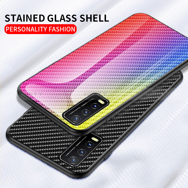 Coque Rebord Contour Silicone et Vitre Miroir Housse Etui Degrade Arc en Ciel LS2 pour Vivo Y12A Plus