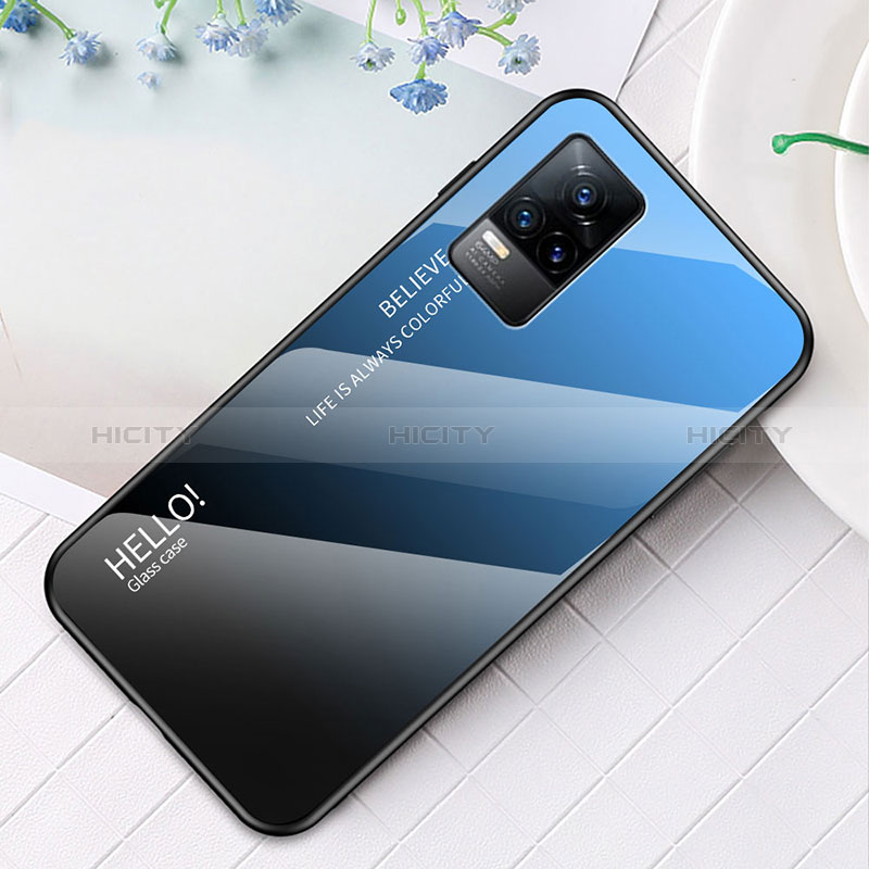 Coque Rebord Contour Silicone et Vitre Miroir Housse Etui Degrade Arc en Ciel LS4 pour Vivo V21e 4G Bleu Plus