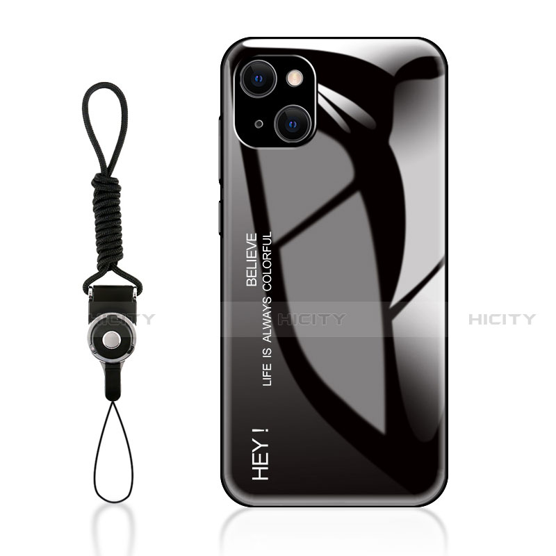 Coque Rebord Contour Silicone et Vitre Miroir Housse Etui Degrade Arc en Ciel M01 pour Apple iPhone 13 Mini Noir Plus