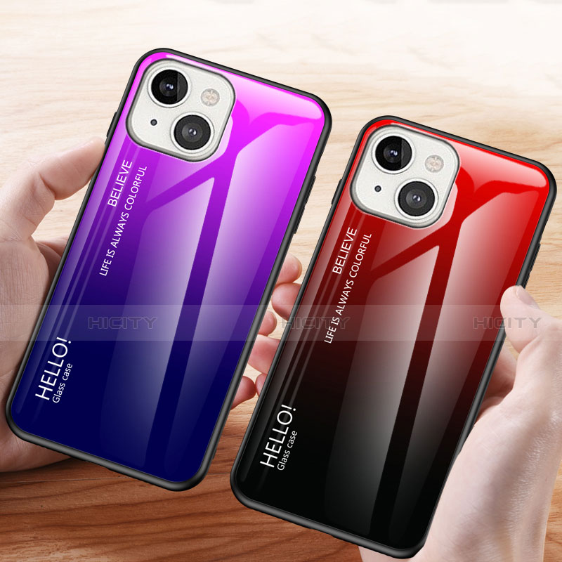 Coque Rebord Contour Silicone et Vitre Miroir Housse Etui Degrade Arc en Ciel M01 pour Apple iPhone 14 Plus