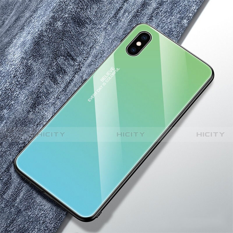 Coque Rebord Contour Silicone et Vitre Miroir Housse Etui Degrade Arc en Ciel M01 pour Apple iPhone X Vert Plus