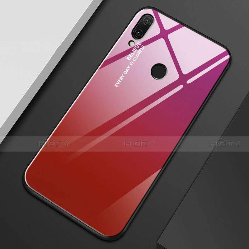 Coque Rebord Contour Silicone et Vitre Miroir Housse Etui Degrade Arc en Ciel M01 pour Huawei Enjoy 9 Plus Rouge Plus