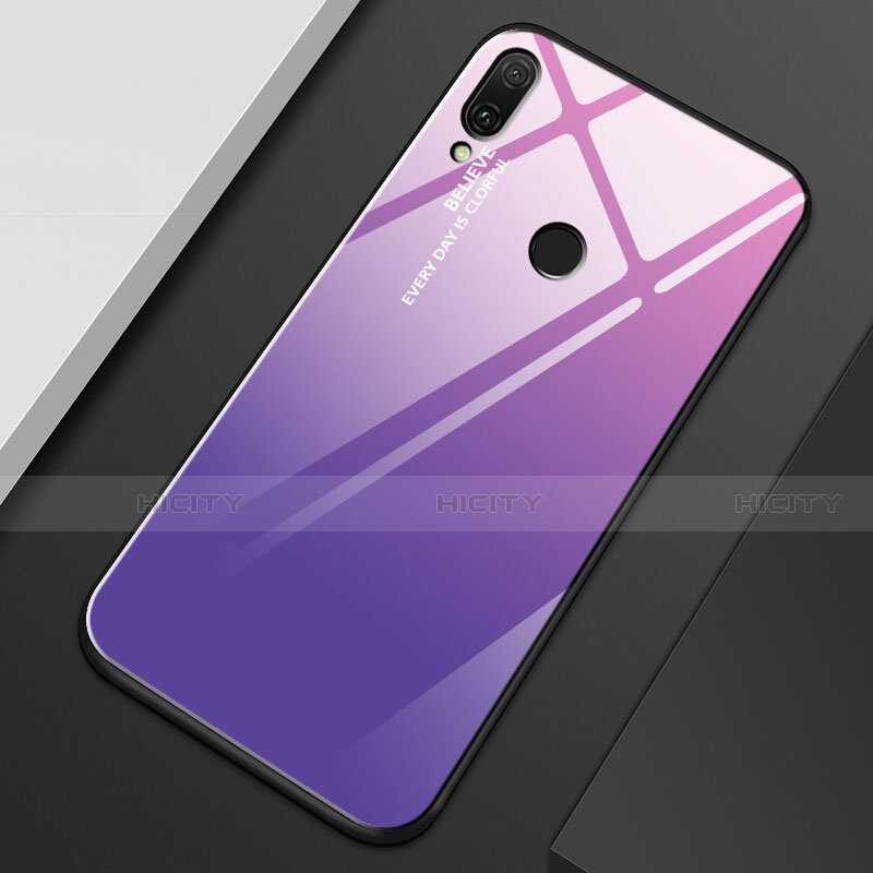 Coque Rebord Contour Silicone et Vitre Miroir Housse Etui Degrade Arc en Ciel M01 pour Huawei Enjoy 9 Plus Violet Plus