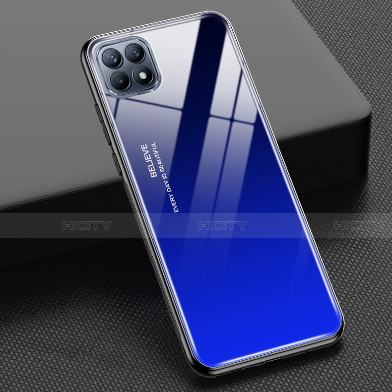 Coque Rebord Contour Silicone et Vitre Miroir Housse Etui Degrade Arc en Ciel M01 pour Oppo Reno4 SE 5G Bleu Plus