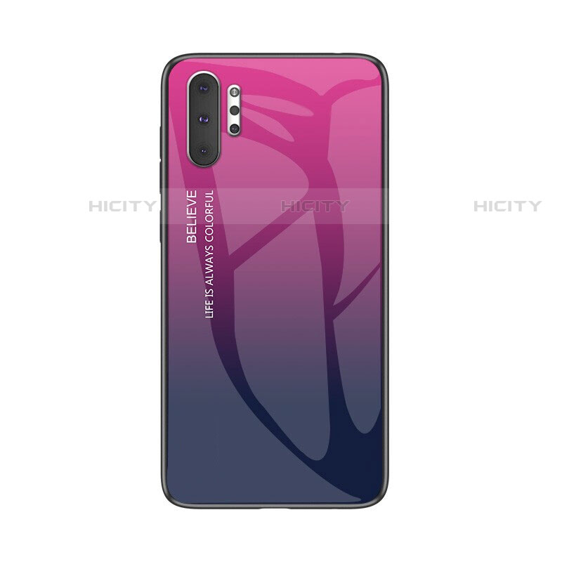 Coque Rebord Contour Silicone et Vitre Miroir Housse Etui Degrade Arc en Ciel M01 pour Samsung Galaxy Note 10 Plus 5G Violet Plus