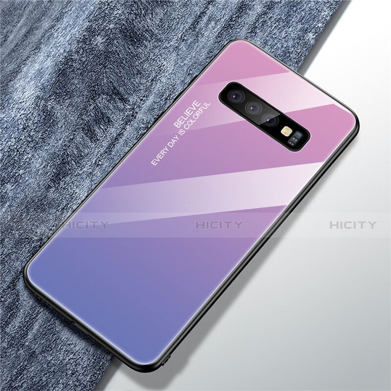 Coque Rebord Contour Silicone et Vitre Miroir Housse Etui Degrade Arc en Ciel M01 pour Samsung Galaxy S10 5G Violet Plus