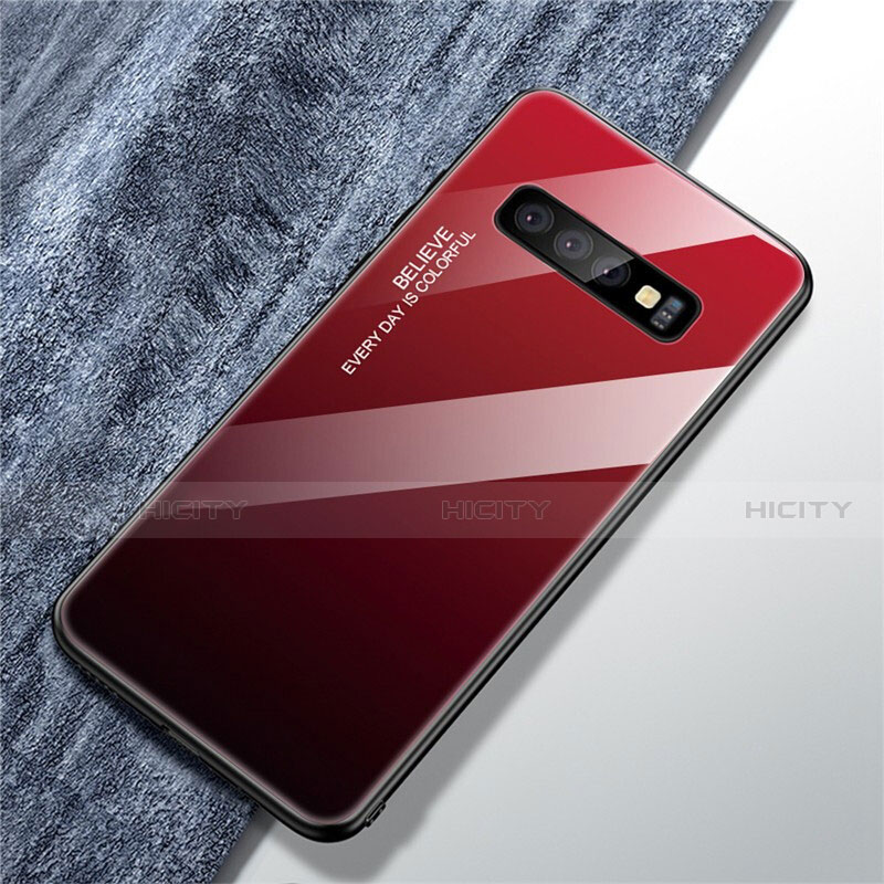 Coque Rebord Contour Silicone et Vitre Miroir Housse Etui Degrade Arc en Ciel M01 pour Samsung Galaxy S10 Rouge Plus