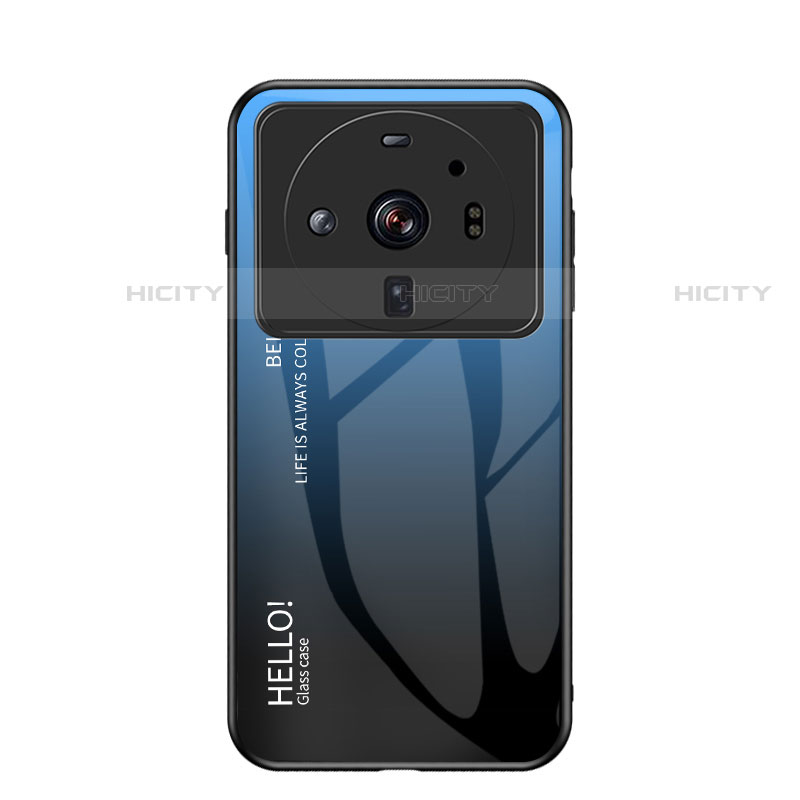 Coque Rebord Contour Silicone et Vitre Miroir Housse Etui Degrade Arc en Ciel M01 pour Xiaomi Mi 12 Ultra 5G Bleu Plus