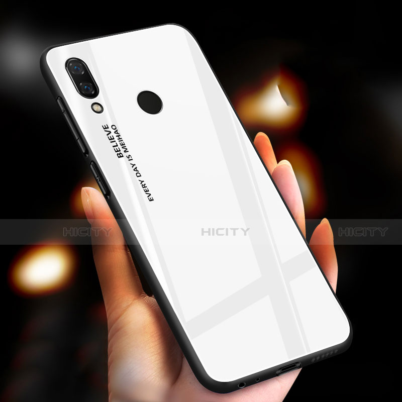 Coque Rebord Contour Silicone et Vitre Miroir Housse Etui Degrade Arc en Ciel M01 pour Xiaomi Redmi Note 7 Blanc Plus