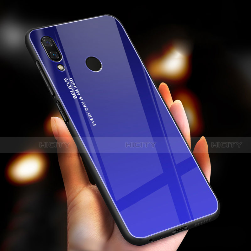 Coque Rebord Contour Silicone et Vitre Miroir Housse Etui Degrade Arc en Ciel M01 pour Xiaomi Redmi Note 7 Bleu Plus