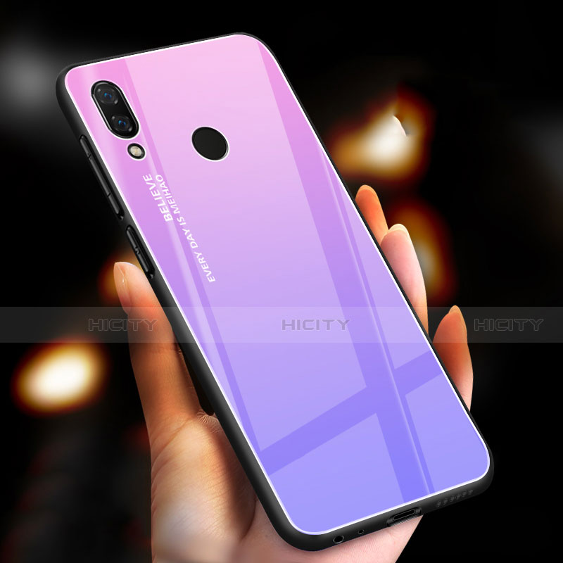 Coque Rebord Contour Silicone et Vitre Miroir Housse Etui Degrade Arc en Ciel M01 pour Xiaomi Redmi Note 7 Violet Plus