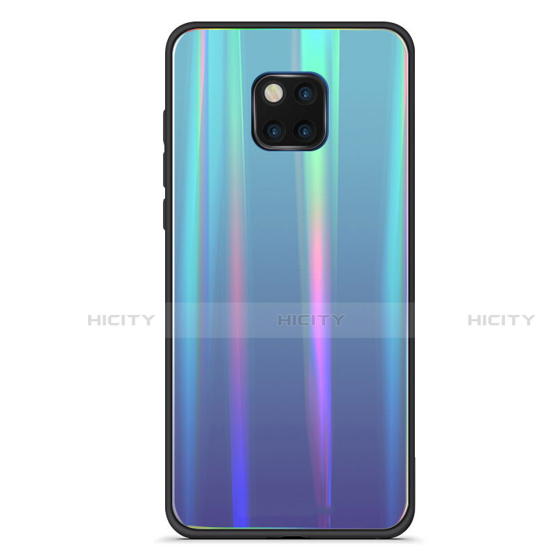 Coque Rebord Contour Silicone et Vitre Miroir Housse Etui Degrade Arc en Ciel M02 pour Huawei Mate 20 Pro Bleu Ciel Plus