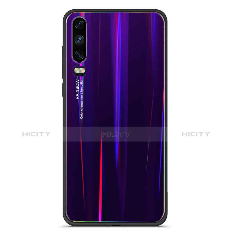 Coque Rebord Contour Silicone et Vitre Miroir Housse Etui Degrade Arc en Ciel M02 pour Huawei P30 Violet Plus