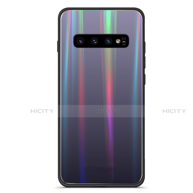 Coque Rebord Contour Silicone et Vitre Miroir Housse Etui Degrade Arc en Ciel M02 pour Samsung Galaxy S10 5G Noir Plus